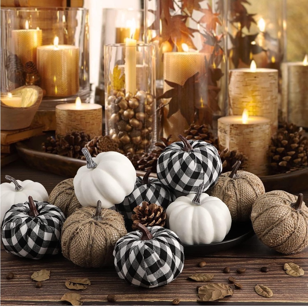 Decorative Pumpkins Set in Black, White, and Tan 12 pcs.